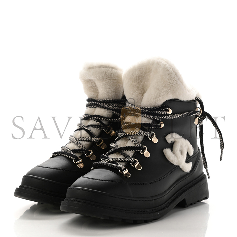 Ch*el calfskin shearling cc lace up boots ‎g35376